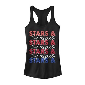 Juniors Womens Lost Gods Fourth of July  Stars & Stripes Repeat Racerback Tank Top - 1 of 4