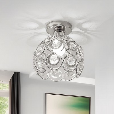 DORESshop 1-Light Chrome Crystal Semi Flush Mount Ceiling Light Fixture for Foyer, Closet, Entryway, Kitchen, Bedroom Dining Room