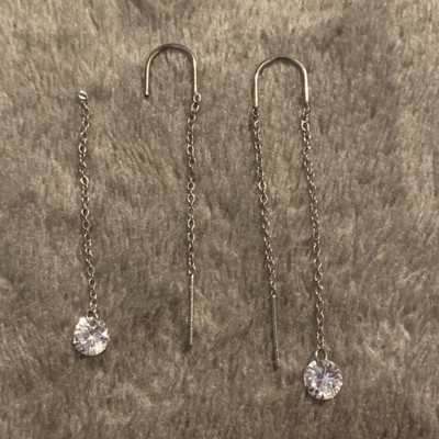 Round Clear Crystal Cubic Zirconia Threader Earrings - A New Day™ Silver :  Target