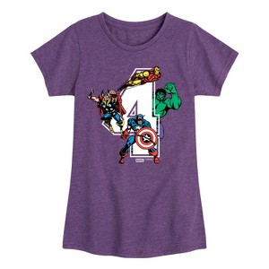 Girls' - Marvel - Avengers Birthday 4 Fitted Short Sleeve Graphic T-Shirt - 1 of 4