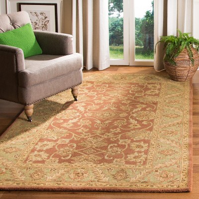 Hand-Tufted Rust/Green Round Wool Victorian Floral Rug 3' x 5'