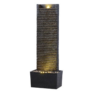 Teamson Home 38" Metal Fiberglass and Polyresin Cascading Ridged Water Fountain Dark Gray - 1 of 4