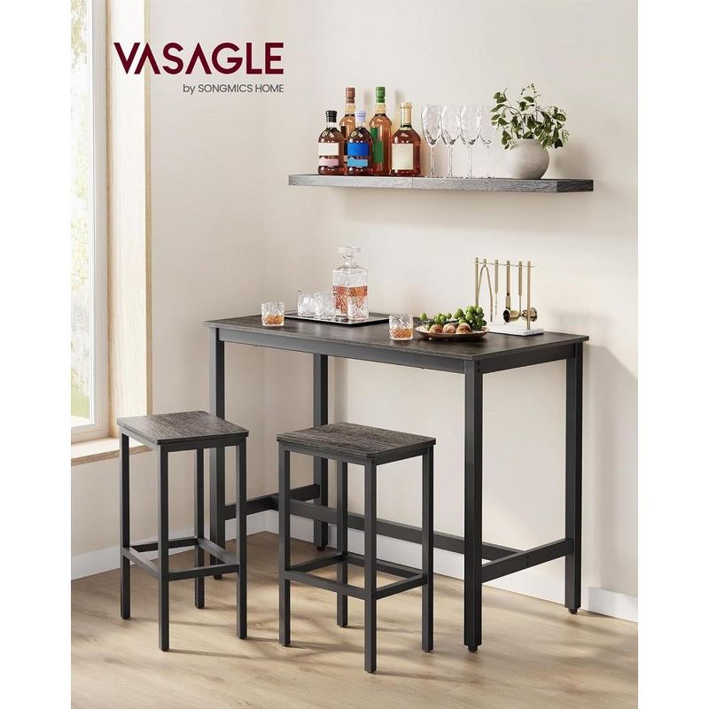 VASAGLE Bar Table Set, Bar Table with 2 Bar Stools, Dining table set, Kitchen Counter with Bar Chairs, Industrial for Kitchen, Living Room, Party Room, 2 of 8