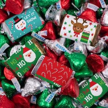 131 Pcs Christmas Candy Chocolate Party Favors Hershey's Miniatures & Kisses by Just Candy (1.65 lbs, Approx. 131 Pcs) - Santa, Reindeer & Snowman