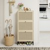 Vynxaria Rattan 3 Door Shoe Rack, Freestanding Modern Shoe Storage Cabinet, for Entryway - 2 of 4