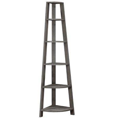 Bookshelf, Bookcase, Etagere, Corner, 5 Tier, 72"h, Office, Bedroom, Brown Laminate, Contemporary, Modern