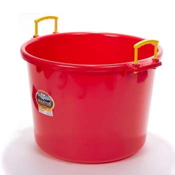 Little Giant 70 Quart Muck Tub Durable and Versatile Utility Bucket with Molded Plastic Rope Handles for Big or Small Cleanup Jobs, Red