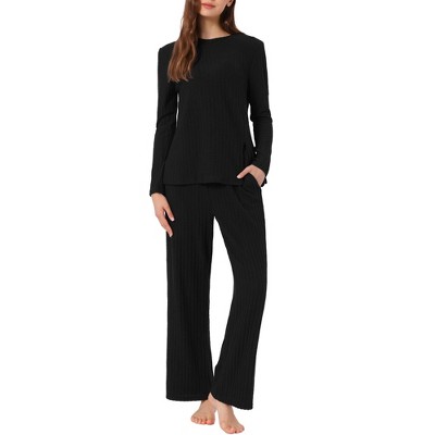 INSPIRE CHIC cheibear Women's Crewneck Soft Long Sleeve with Pocket Pajamas Set