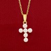 Ross-Simons Child's 2.5-3mm Cultured Pearl Cross Pendant Necklace in 14kt Yellow Gold Size 15 - 3 of 4