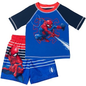 Marvel Spider-Man Rash Guard and Swim Trunks Outfit Set Toddler - 1 of 4