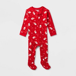 Baby Santa Print Ribbed Holiday Matching Family Footed Pajama - Wondershop™ Red - 1 of 4