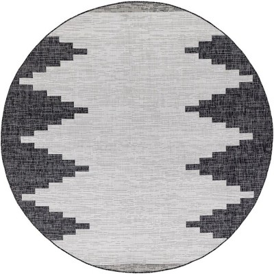 Mark & Day Wolfheze 6'7" Round Woven Indoor and Outdoor Area Rugs Black: Stain-Resistant, Modern Bohemian, Polypropylene