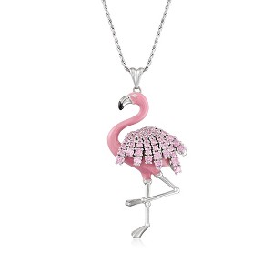 Ross-Simons 1.41 ct. t.w. Pink CZ Flamingo Pendant Necklace With Pink Enamel in Sterling Silver Size - 1 of 3