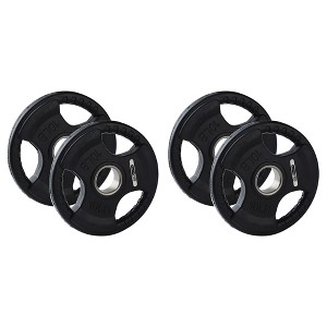 HolaHatha 10 Pound Olympic Rubber Coated Weight Plates with Tri Grip Handle for Full Body Strength Training Workouts, Black (Set of 4) - 1 of 4