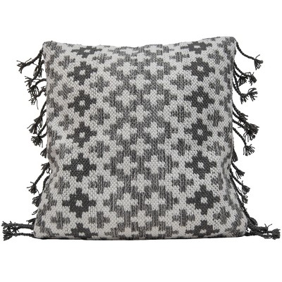 18x18 Inch Hand Woven Southwest Geo Outdoor Pillow Black Polyester