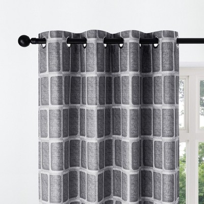 Deconovo 2 Panels Linen Look Full Blackout Curtains with Timor Print, 8 Grommets for Living Room