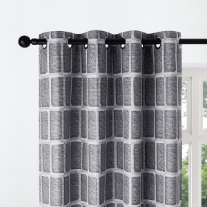 Deconovo 2 Panels Linen Look Full Blackout Curtains with Timor Print, 8 Grommets for Living Room - 1 of 4