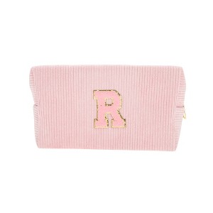 Unique Bargains Corduroy Rectangular Letter Makeup Bag Pink 1 Pc - 1 of 4
