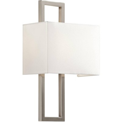 Possini Euro Design Modern Wall Light Sconce Brushed Nickel Hardwired 15 1/2" High Fixture Faux Silk for Bedroom Bathroom Hallway