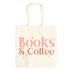City Creek Prints Books And Coffee Stars Canvas Tote Bag - 15x16 - Black - 1 of 2