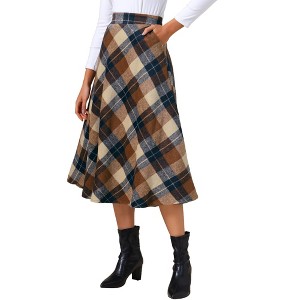 INSPIRE CHIC Women's Vintage Plaid High Waist A-Line with Pockets Maxi Skirt - 1 of 4