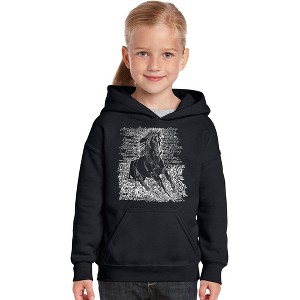 LA Pop Art Girl's Word Art Hooded Sweatshirt - POPULAR HORSE BREEDS - 1 of 4