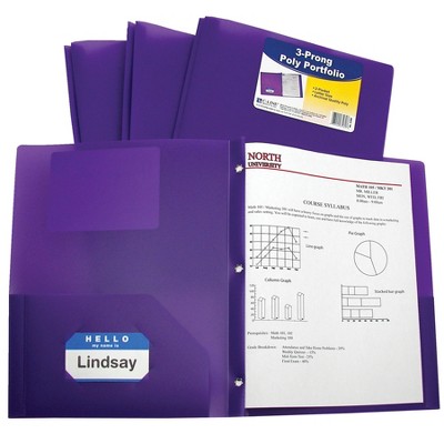 C-Line Poly Portfolio Folder with Prongs, Letter, 2-Pocket, Purple, pk of 25