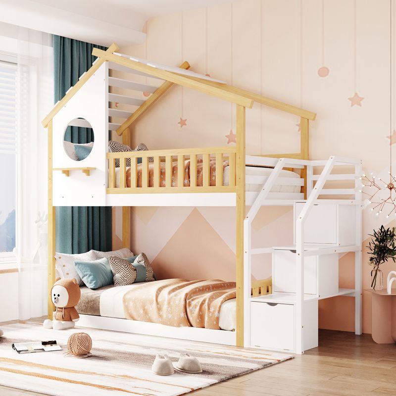 House Shape Twin-Over-Twin Double Bunk Bed with Storage Stairs - ModernLuxe, 2 of 11