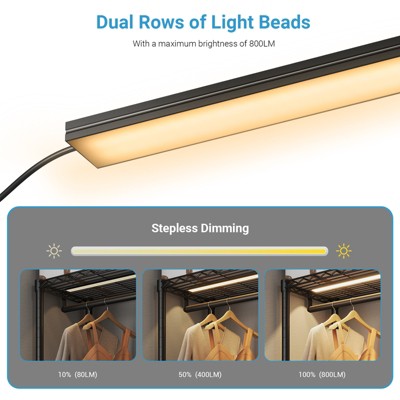 Black Metal Portable Clothes Rack with Warm White LED Light