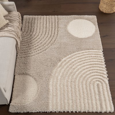 Light Brown Abstract Shag Synthetic Area Rug, 4' x 6'