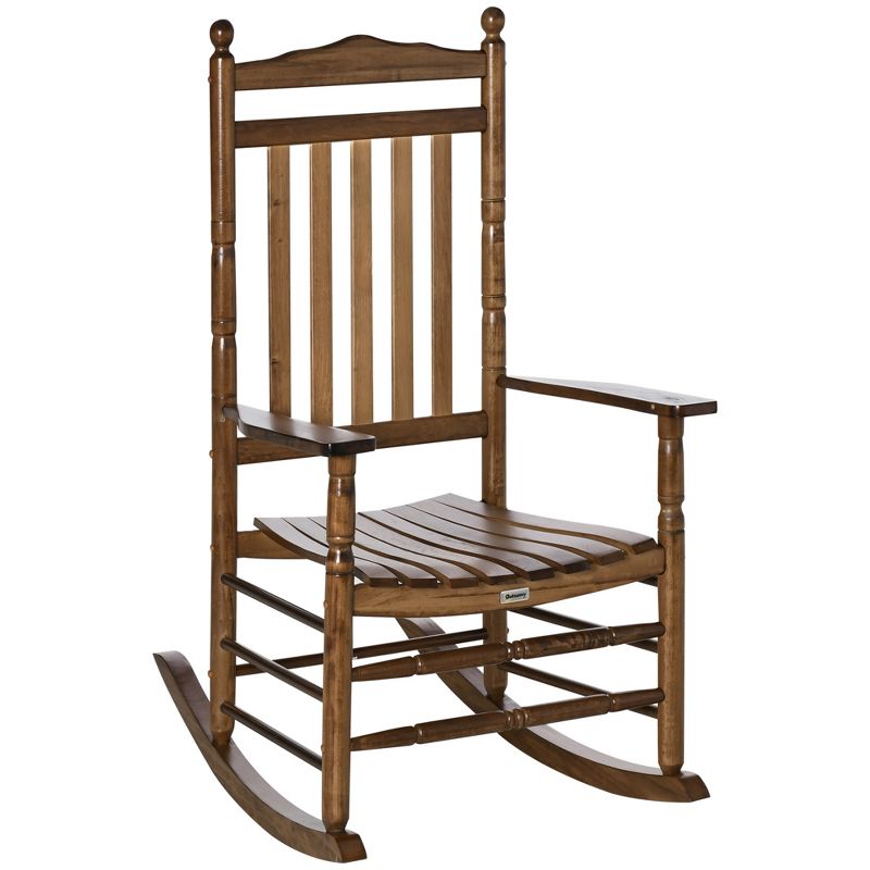 Outsunny Traditional Wooden High-Back Rocking Chair for Porch, Indoor/Outdoor, 1 of 7