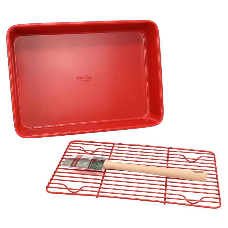 Martha Stewart 3 Piece Carbon Steel Bakeware Set in Red and Plaid, 1 of 6