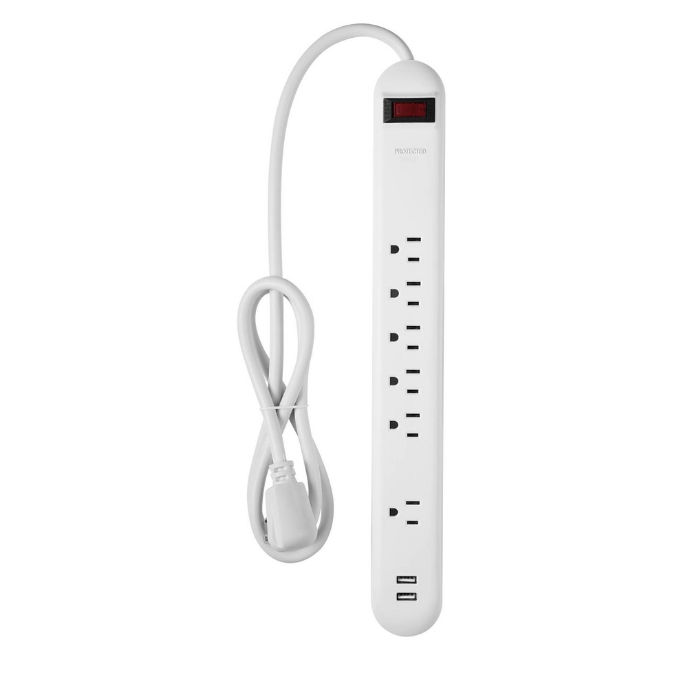 Globe Electric 4’ cord 6 Outlet with 2 USB ports Extension Cord White=) how great is that!