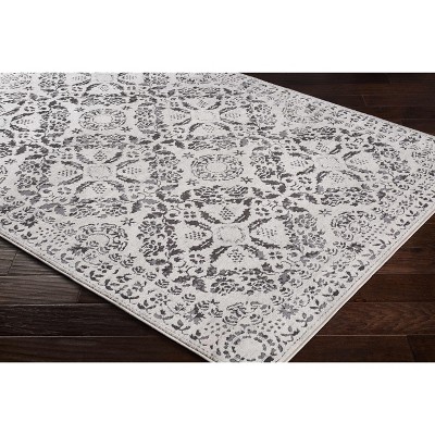 Gray and Off-White Rectangular Synthetic Area Rug 6'7" x 9'