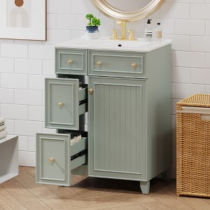 NicBex 24" Bathroom Vanity with Sink, Morden Bathroom Cabinet Storage with 2 Spacious Drawers and 1 Cabinet for Bathroom, Green - 1 of 4