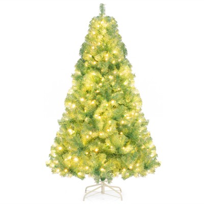 Tangkula 6 FT Pre-Lit Tinsel Christmas Tree Artificial Xmas Tree w/ Lush Branch Tips