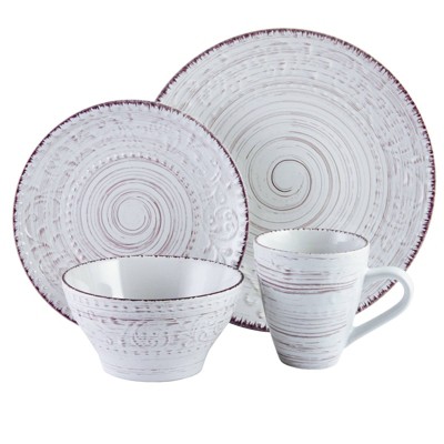 16pc Stoneware Tropical Breeze Dinnerware Set White- Elama