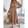 Coolmee Women's Crew Neck Long Sleeve Maxi Dress High Waist Crewneck Casual Loose Ruffled Bust Ruched Dress Lantern Sleeve Sundress - 2 of 4