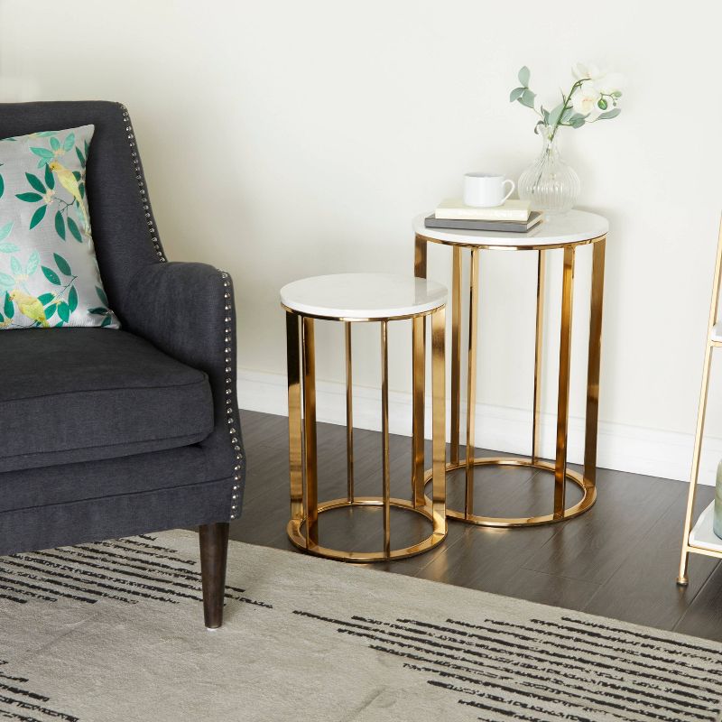 Set of 2 Gold Contemporary Metal and Marble Accent Tables - Olivia &#38; May, 1 of 13
