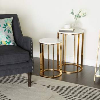Set of 2 Gold Contemporary Metal and Marble Accent Tables - Olivia & May