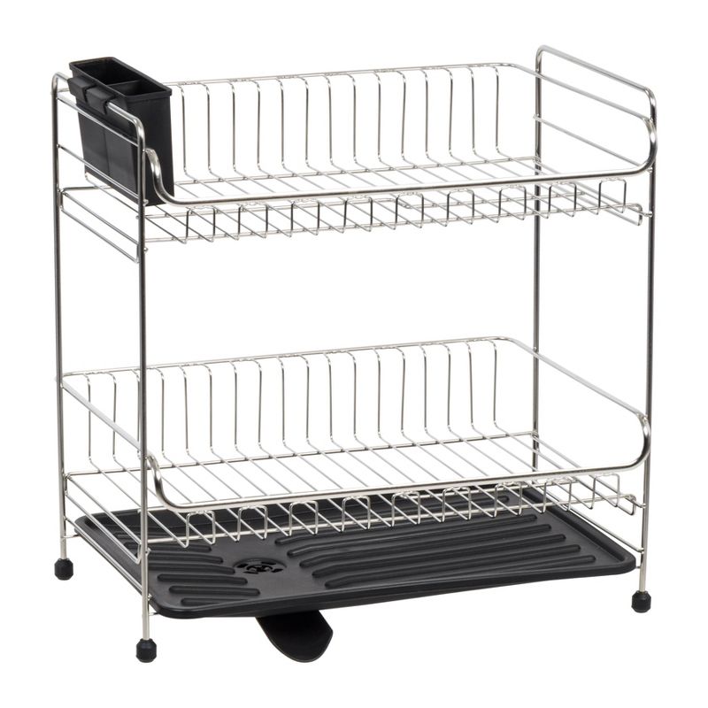 IRIS 2 Tier Stainless Steel Dish Rack with Plastic Drain, 3 of 12