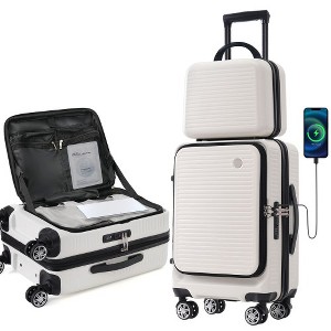 Carry-on Luggage 20 Inch Front Open Luggage Lightweight Suitcase with Front Pocket and USB Port, 1 Portable Carrying Case - 1 of 4