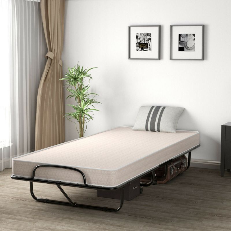 Costway Folding Bed with Memory Foam Mattress Portable Rollaway Guest Cot Memory Foam Beige Made in Italy, 2 of 11