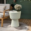 LuxenHome Outdoor and Indoor Round Spiral Pattern Side Table, Off White Off-White - 2 of 4