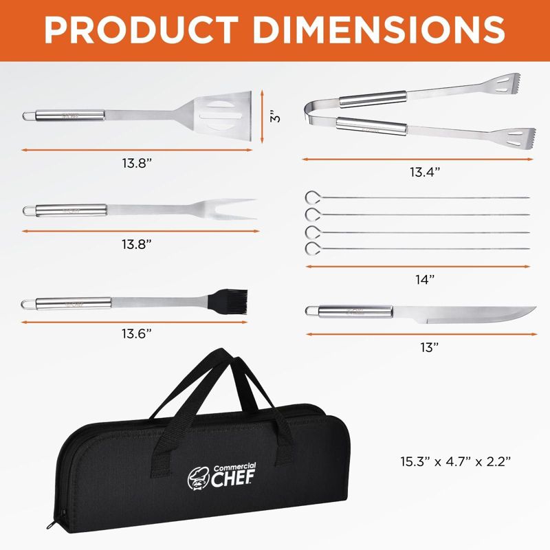 Commercial Chef 10 Piece Stainless Steel Barbeque Grill Accessories Tool Set with Carry Bag, 3 of 8