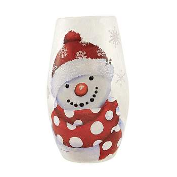 Stony Creek Snowman In Red Med Pre-Lit Med  -  One Vase 7.0 Inches -  Electric Frosty Snowflakes  -   -  Glass  -  Red