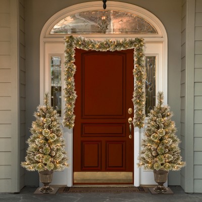 9 ft Green Glittery Bristle Pine Christmas Garland with White Lights
