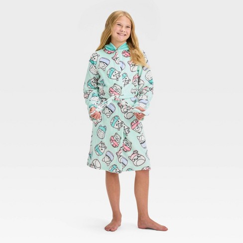 Girls Squishmallows Hooded Robe Aqua Green Target