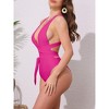 INSPIRE CHIC Women's Deep V Neck Criss Cross Lace Up Monokini Bikini, Tummy Control High Cut Swimwear Bathing Suits 1 Set - 2 of 4