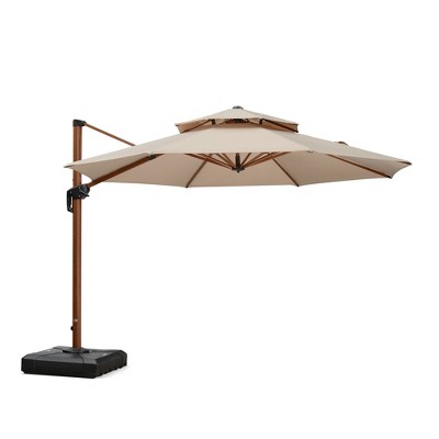 PURPLE LEAF Outdoor Umbrella with Base Patio Round Large Cantilever Umbrella Windproof Offset Heavy Duty Sun Umbrella for Garden Deck Pool
